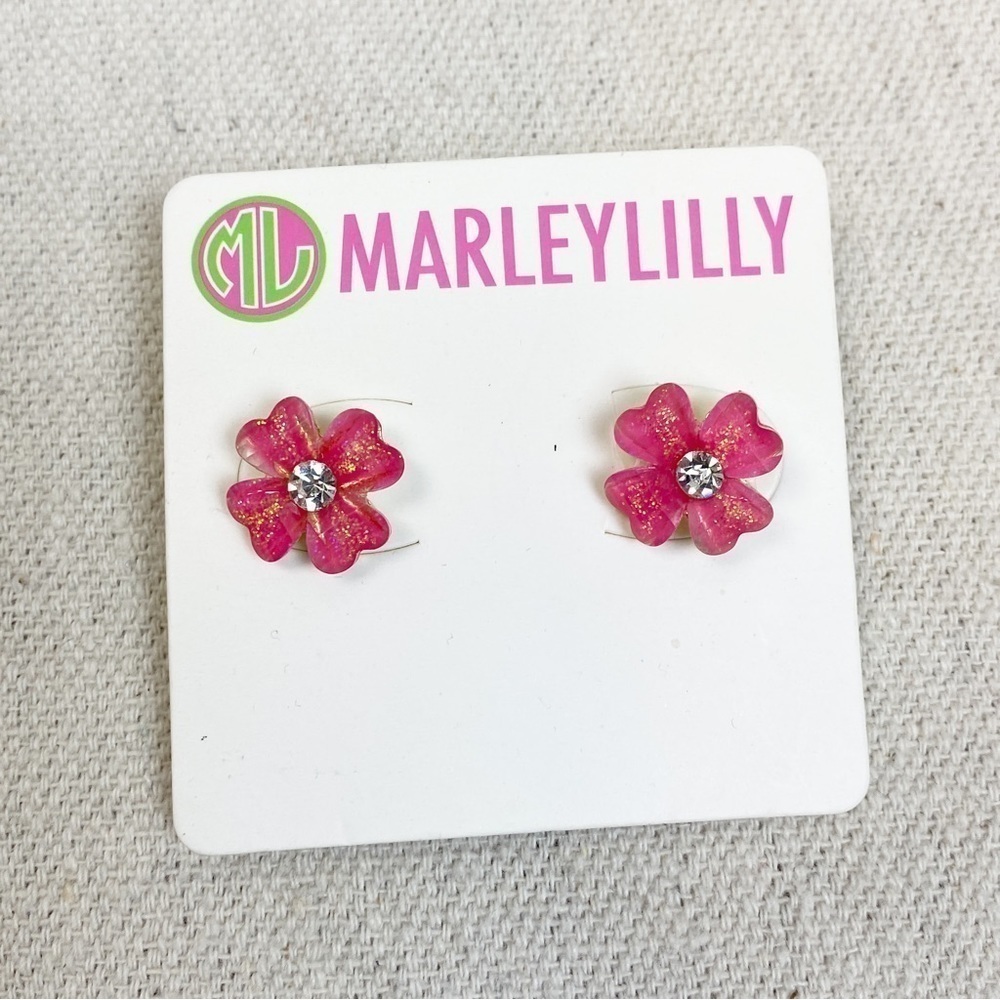 MarleyLilly Pink Flower Stud Earrings NWT